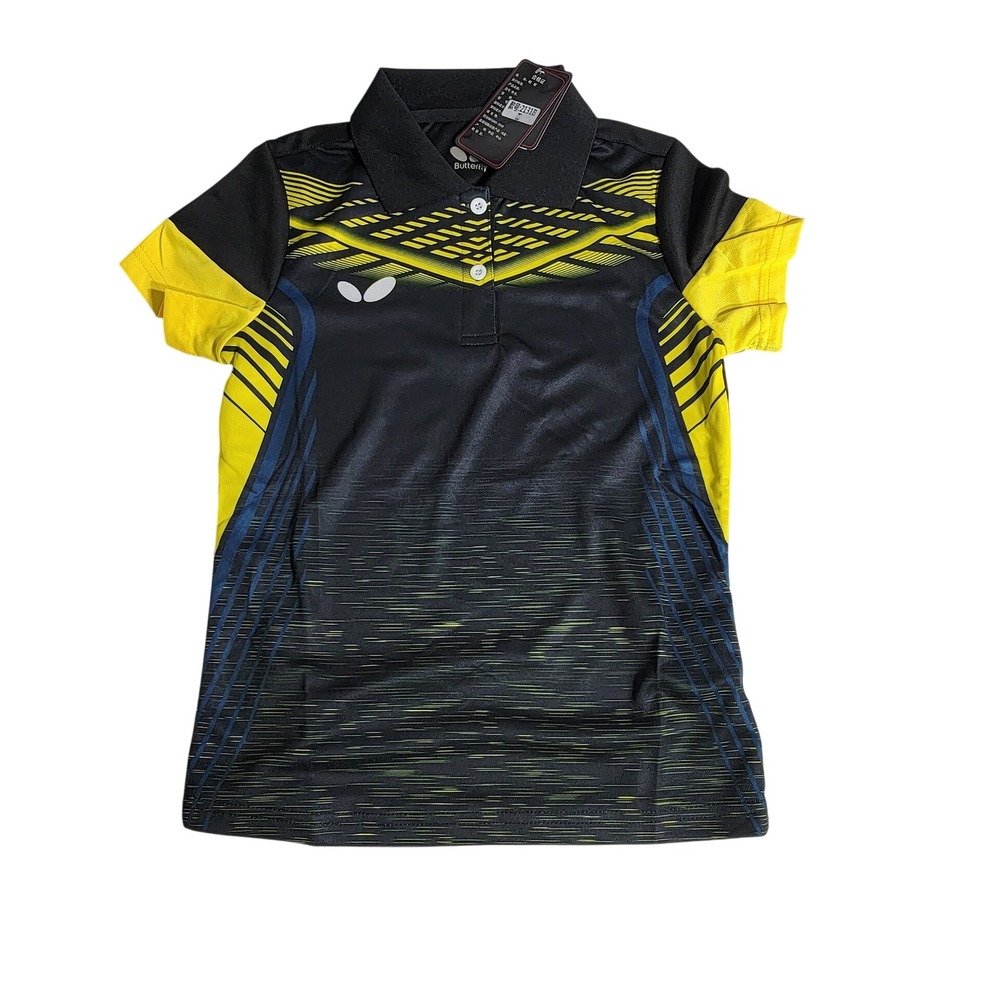 Butterfly Table Tennis Polo Shirt Black Yellow Graphic Women M 2131B New